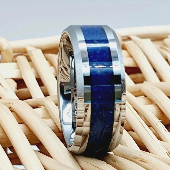 Tungsten Carbide Blue and Silver Women's Ring - Picture 2 of 5